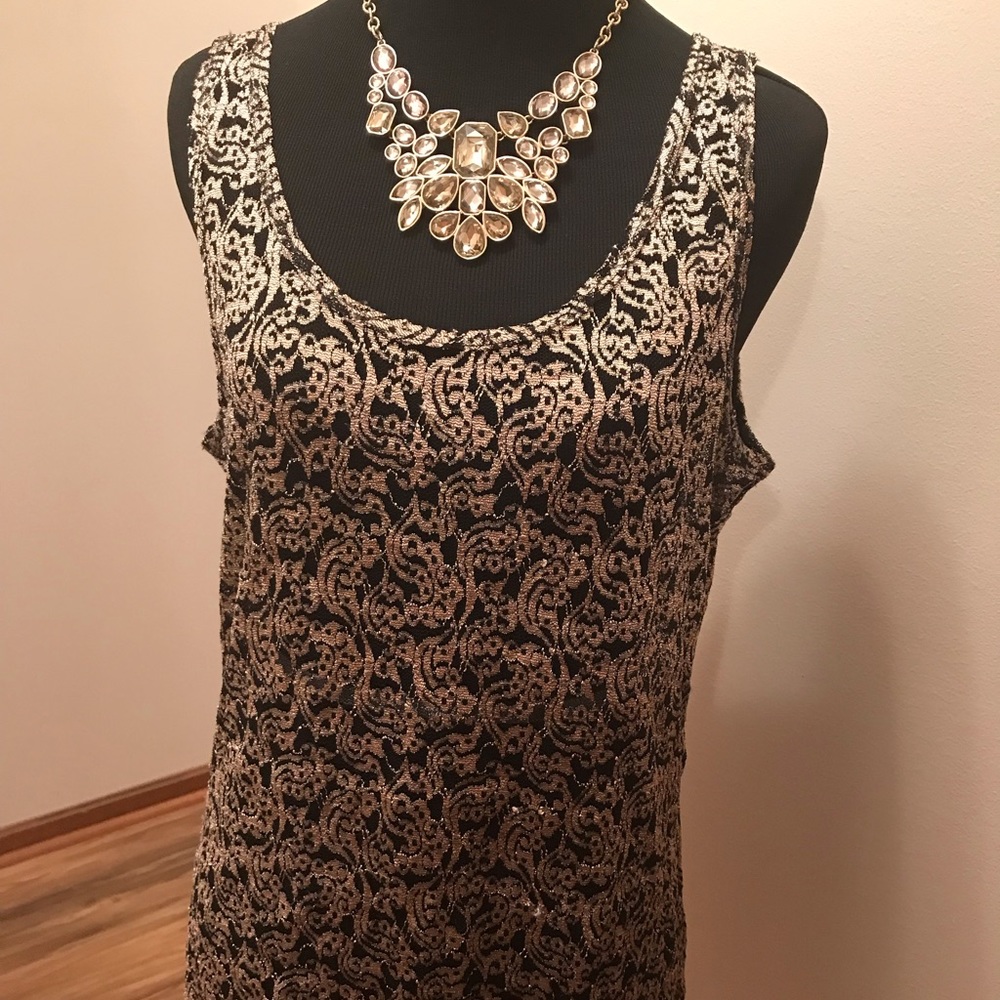 BKE boutique Gold and Black see through tank top